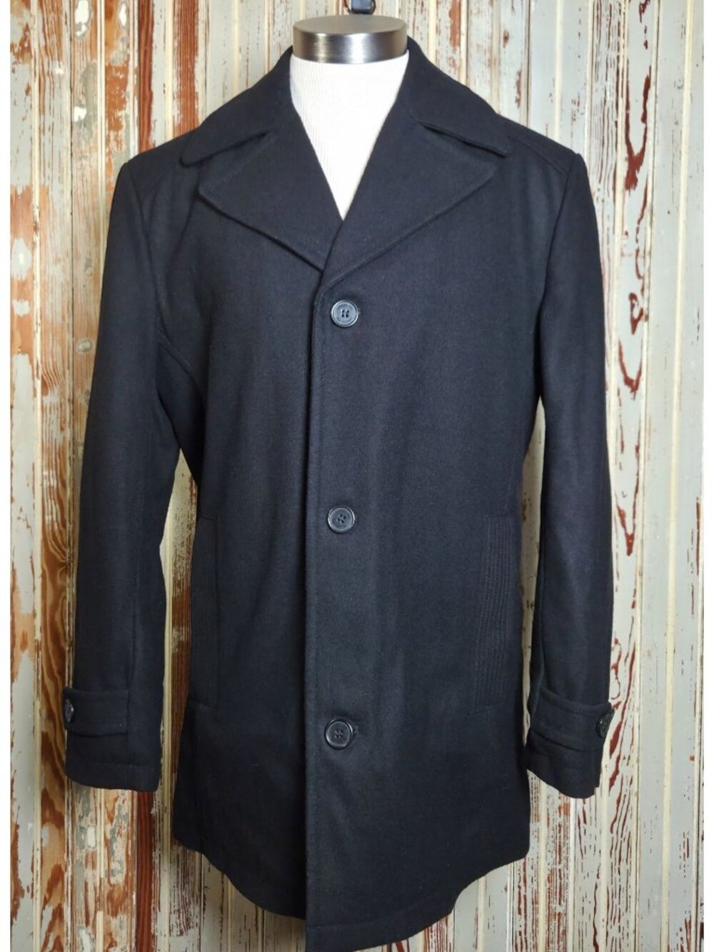 London Fog Mens Wool Blend Quilted Lined Peacoat Sz Small